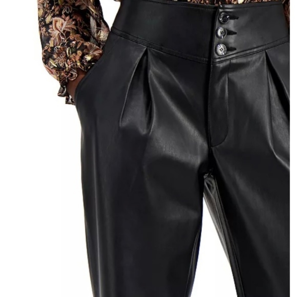 NWT Inc International Concepts Faux-Leather Pleat-Front Pants - Picture 1 of 3